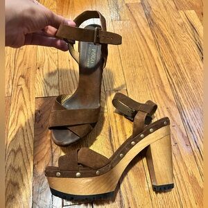 Polo Ralph Lauren Brown Suede Studded Platform Clog Sandals